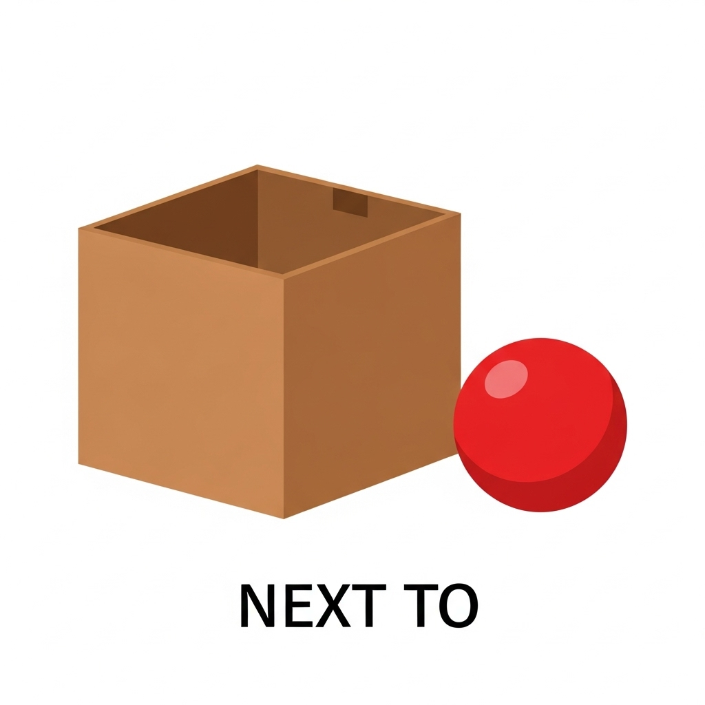 The ball is next to the box.